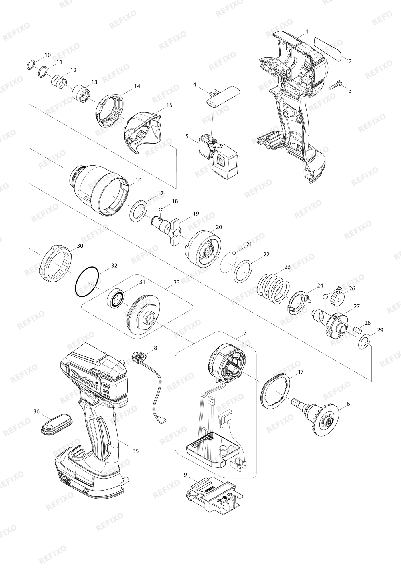 MAKITA DTD147 — схема запчастей