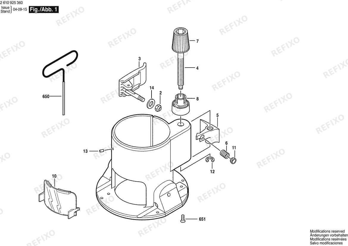 Bosch Frästisch RA1165 (2 610 925 360) — схема запчастей