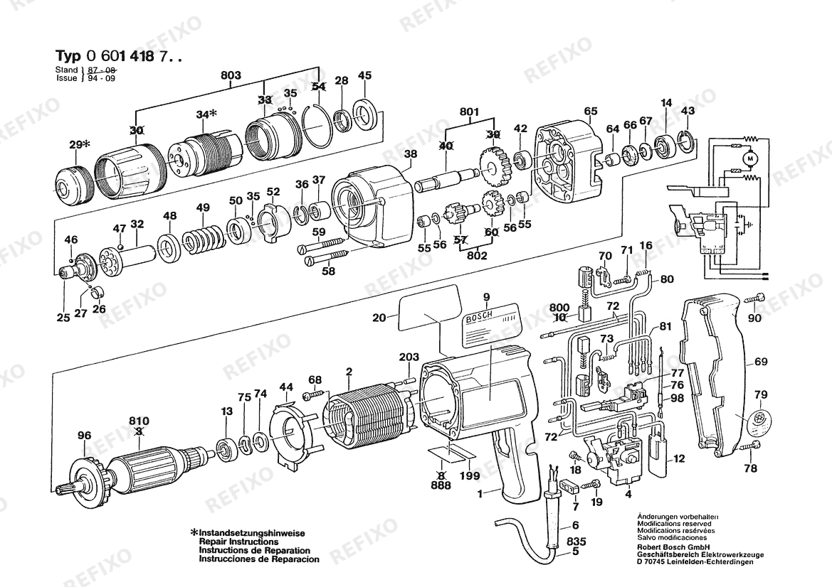 Bosch Шуруповёрт GSR 8-6 KE | 110 V | 036 - GB (0 601 418 741) — схема запчастей
