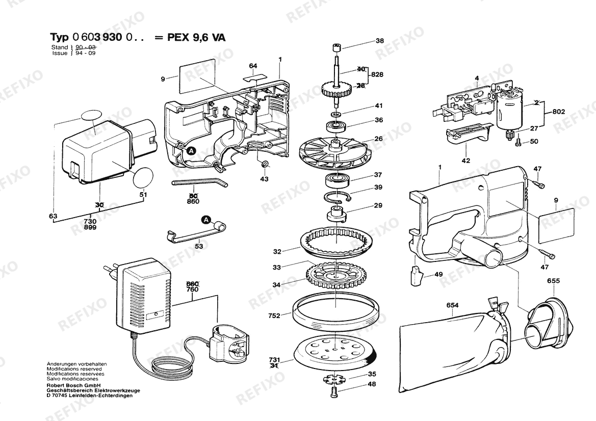 Bosch Hw- аккумуляторный - эксцентриковая шлифмашина PEX 9,6 VA | 9.6 V | 003 - EEU (0 603 930 027) — схема запчастей