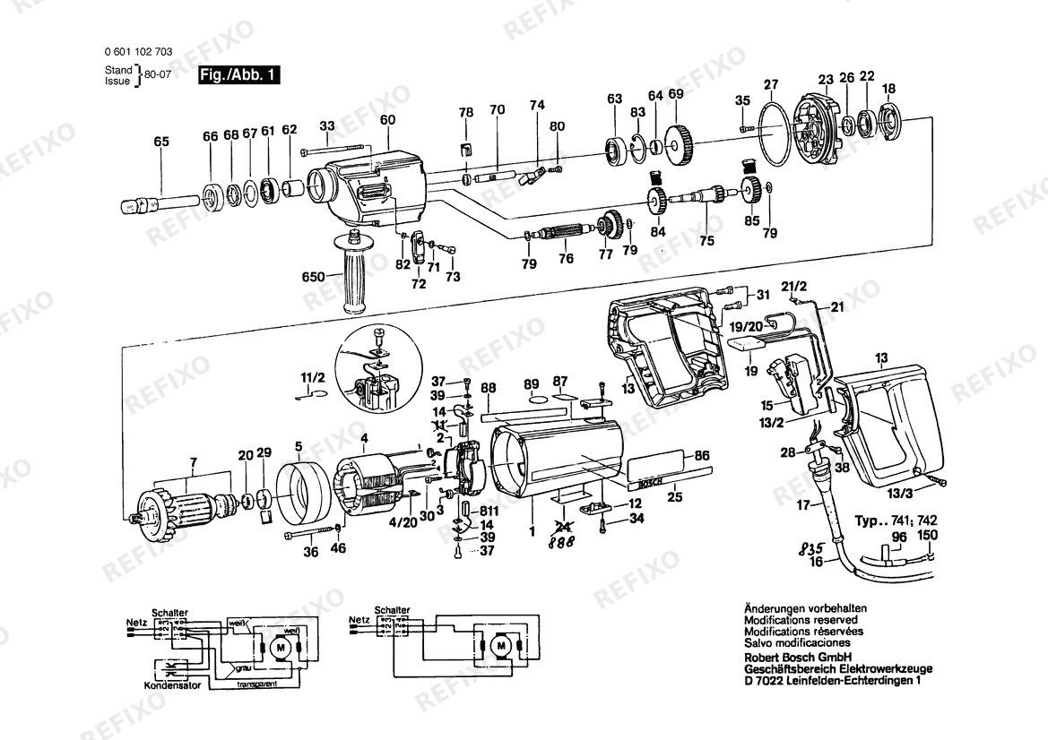 Bosch Дрель UB2J75 UB 2/75 | 230 V | 001 - EU (0 601 102 910) — схема запчастей