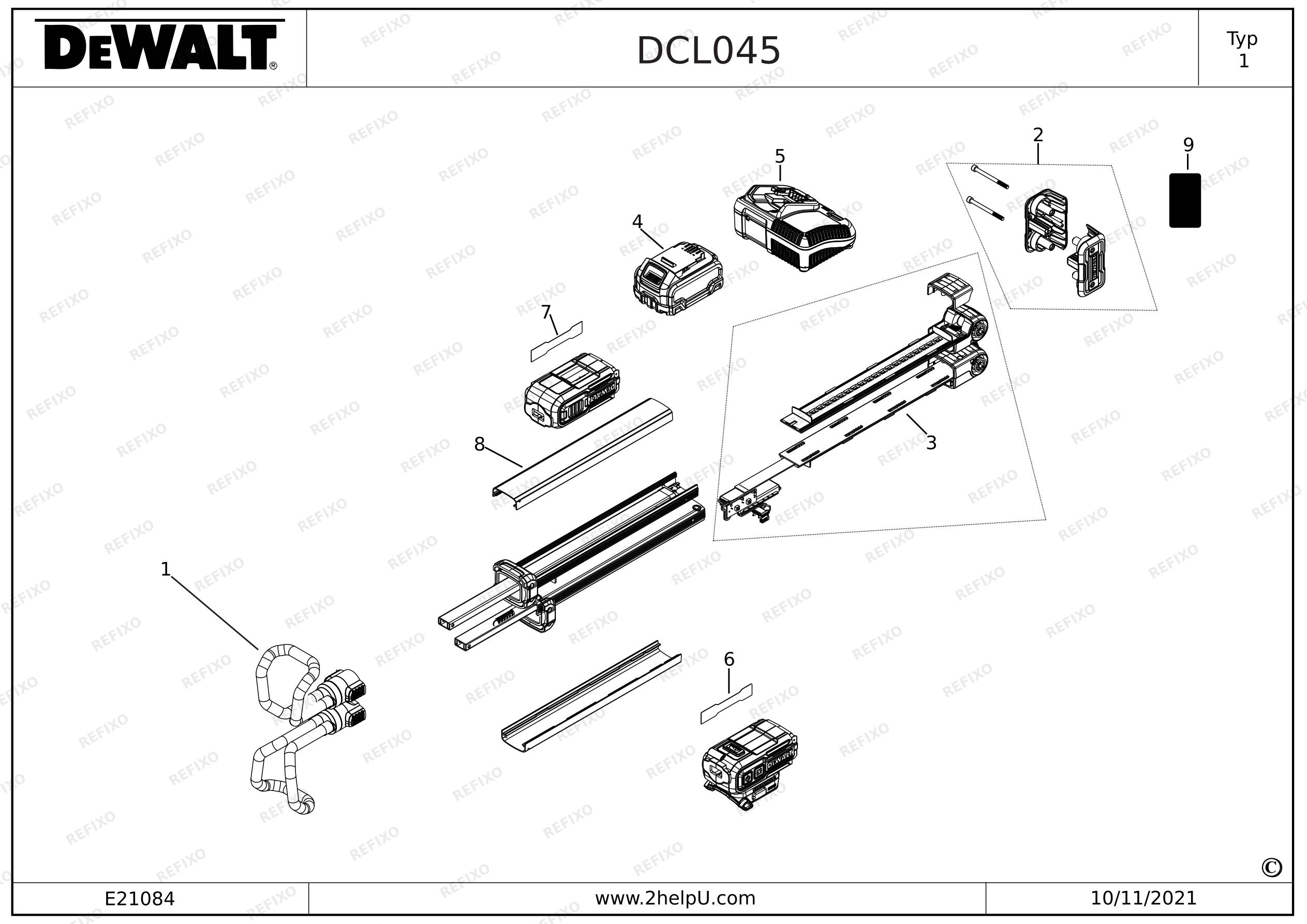 DeWalt ЛАМПА DCL045 — схема запчастей