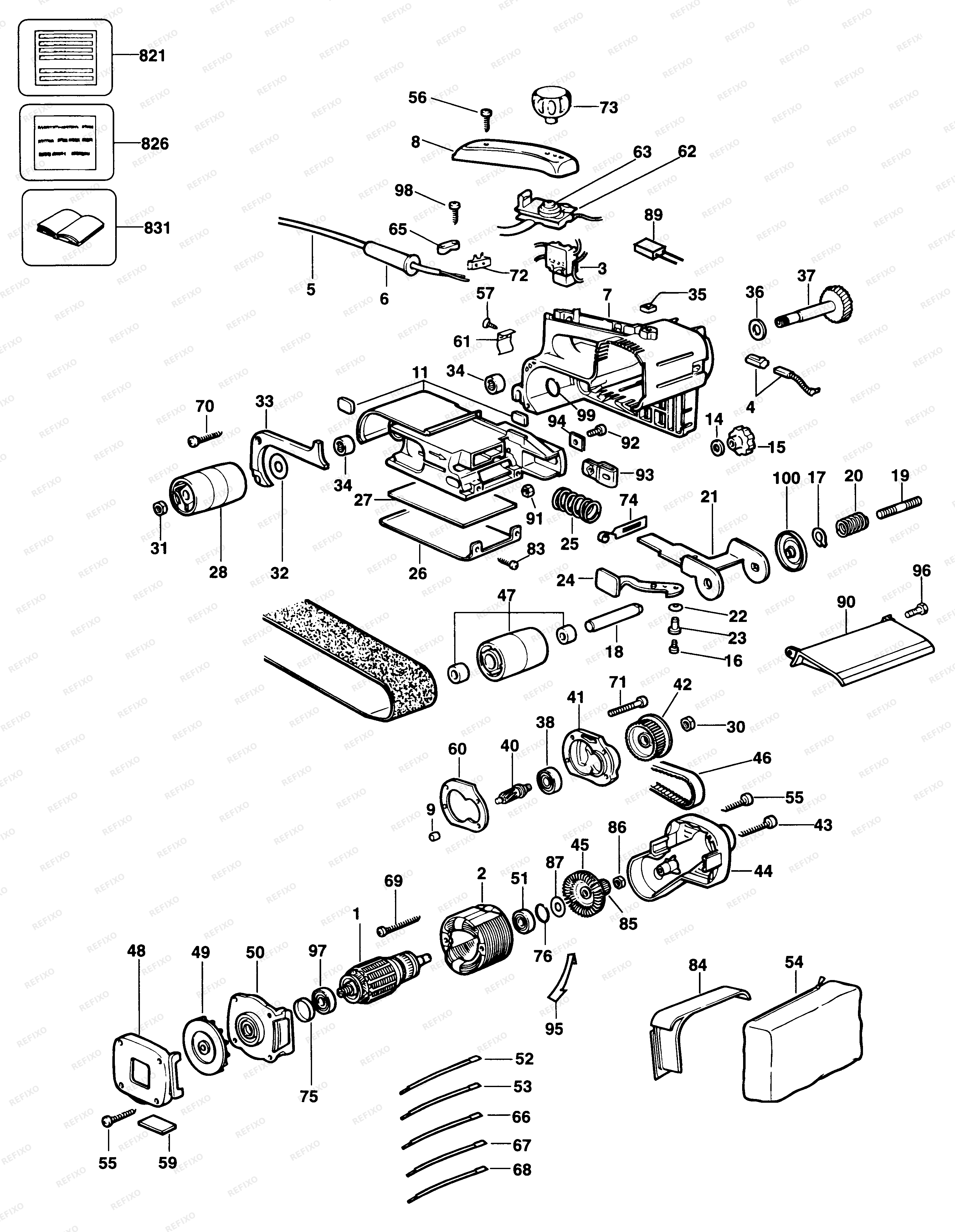 DeWalt ШЛИФОВАЛЬНЫЙ ЛЕНТОЧНЫЙ СТАНОК DW431 — схема запчастей