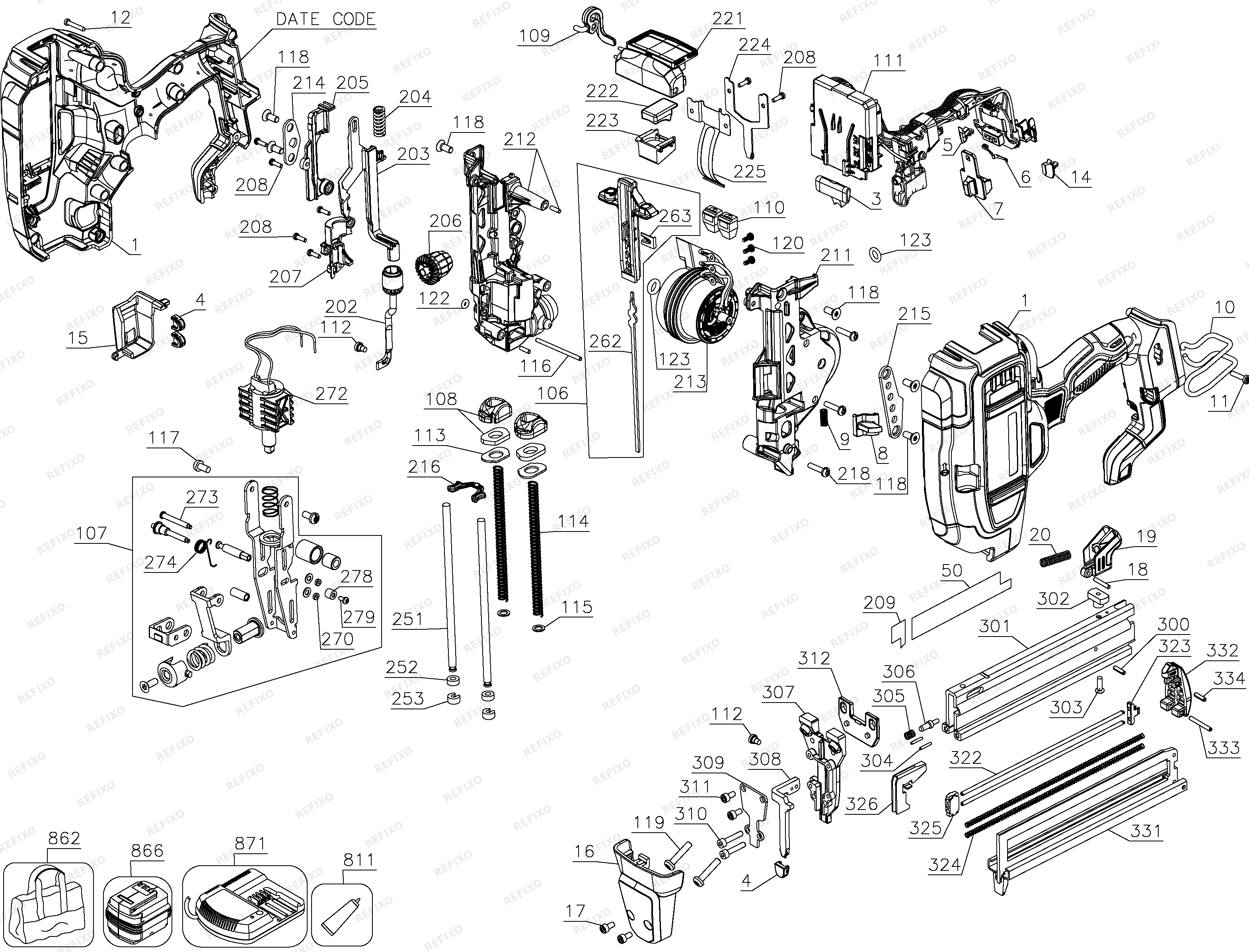 DeWalt 18V 18GA NARROW CROWN STA DCN681N — схема запчастей