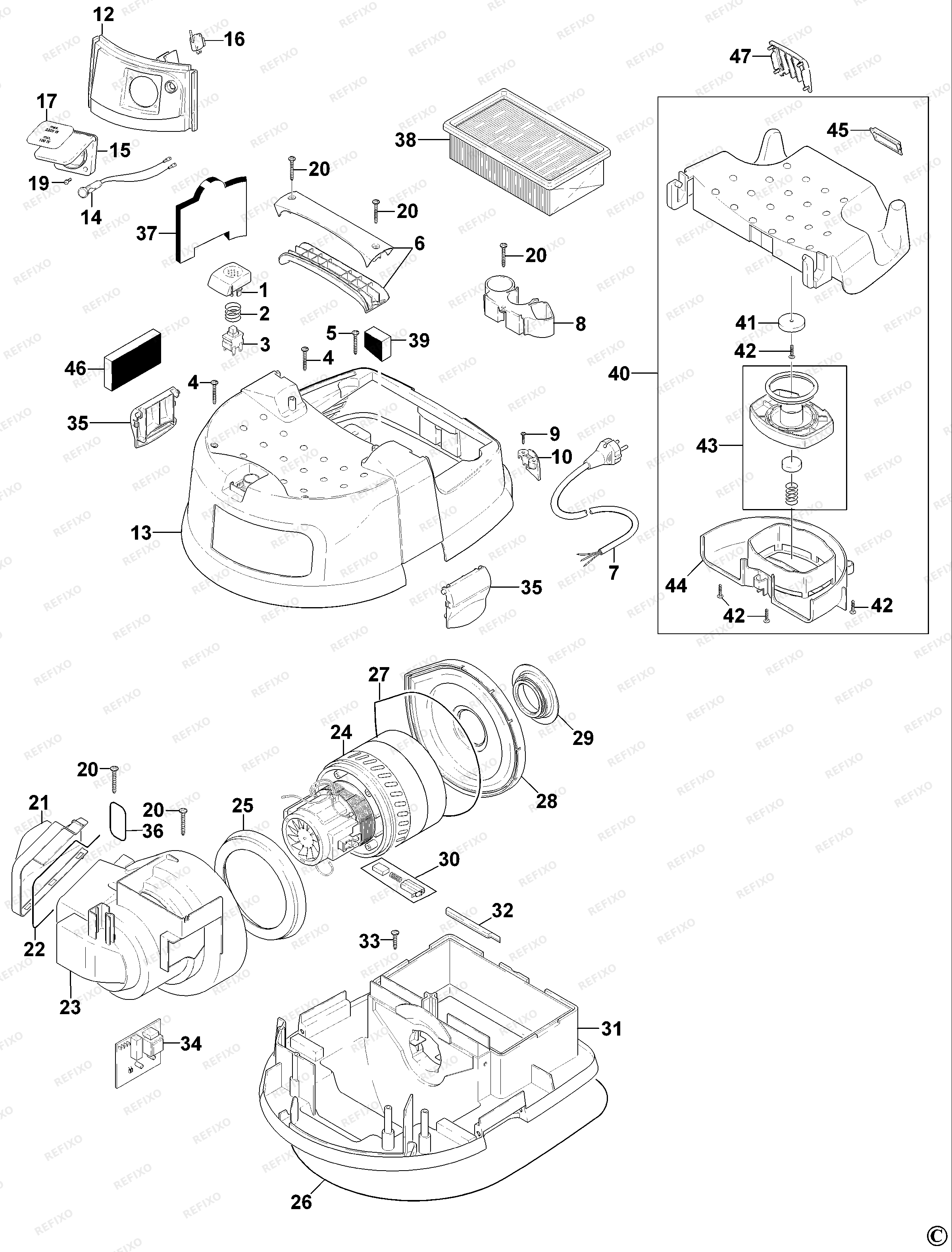 DeWalt ВАКУУМНЫЙ ЭКСТРАКТОР D27901 — схема запчастей