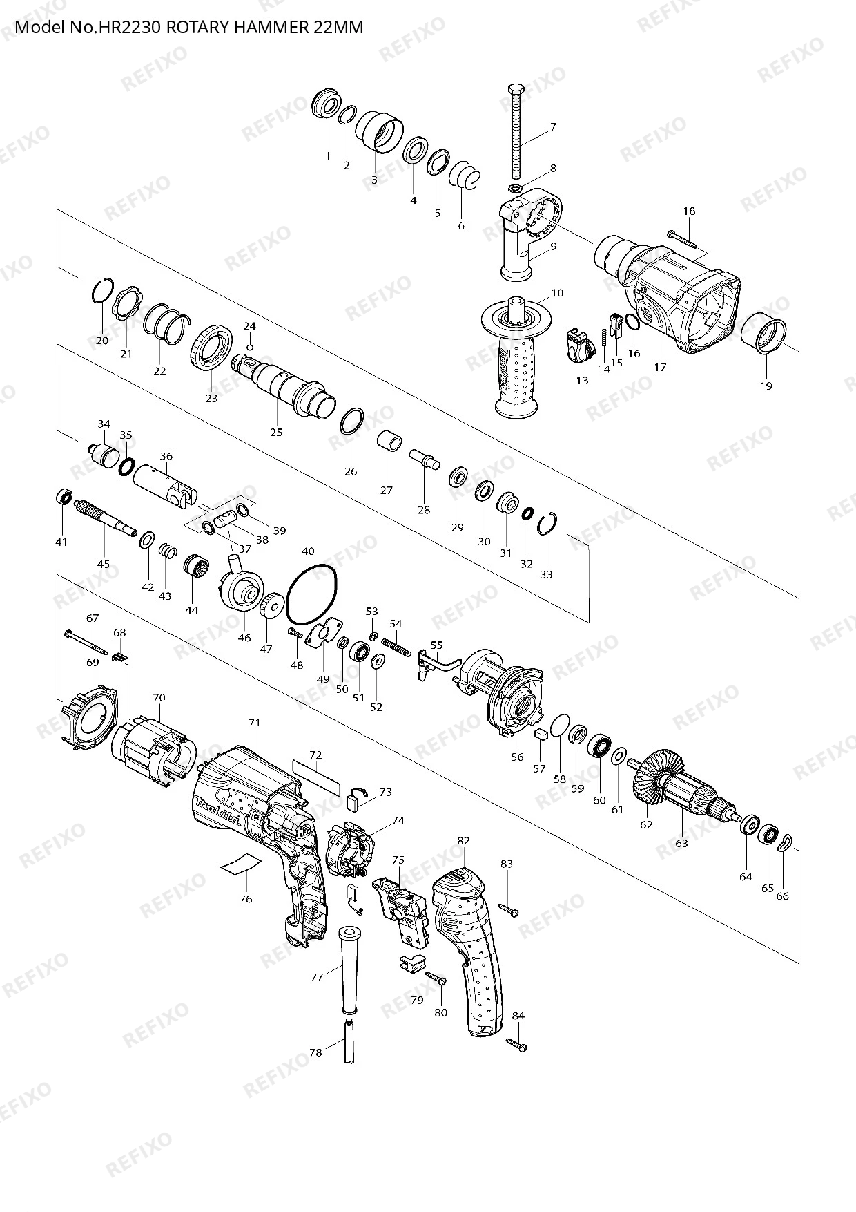 MAKITA HR2230 — схема запчастей