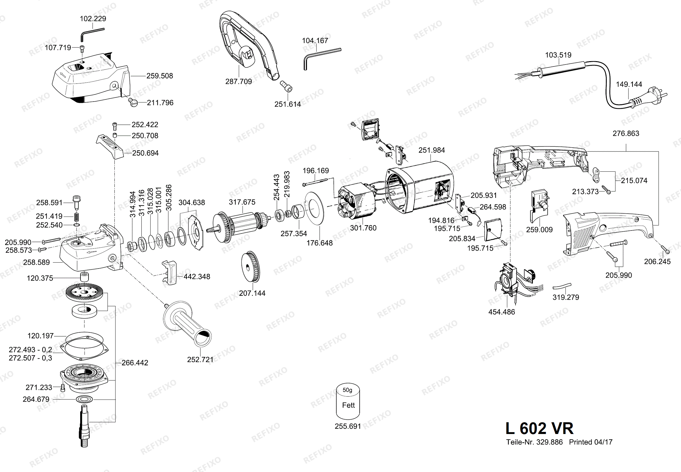 Flex L 602 VR набор - Polierer с variabler Drehzahl L602 — схема запчастей