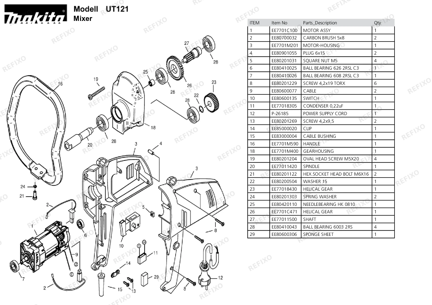 MAKITA UT121 — схема запчастей