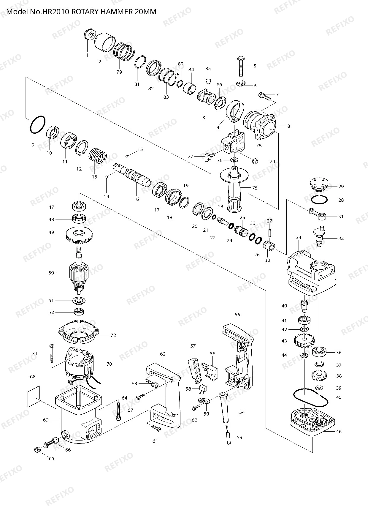 MAKITA HR2010 — схема запчастей