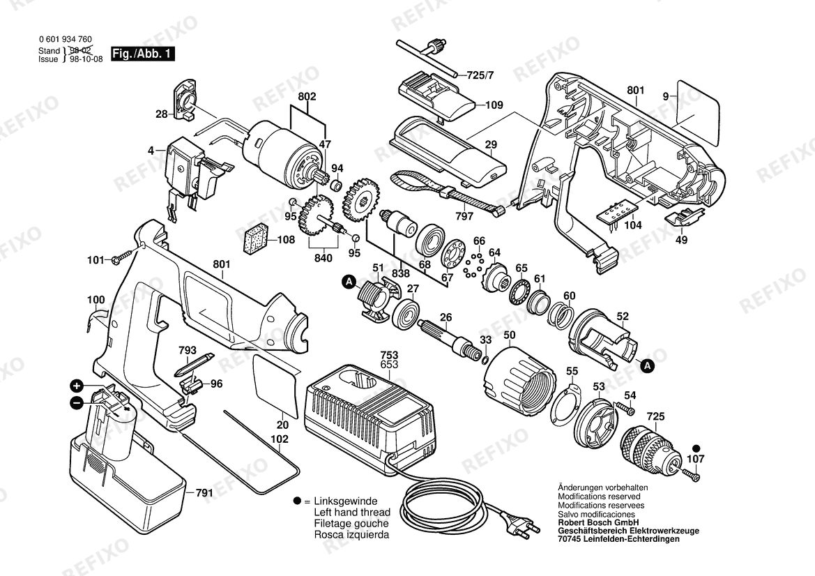 Bosch Gw- аккумуляторный - шуруповёрт GSR 7,2 VE-1 | 7.2 V | 036 - GB (0 601 934 764) — схема запчастей