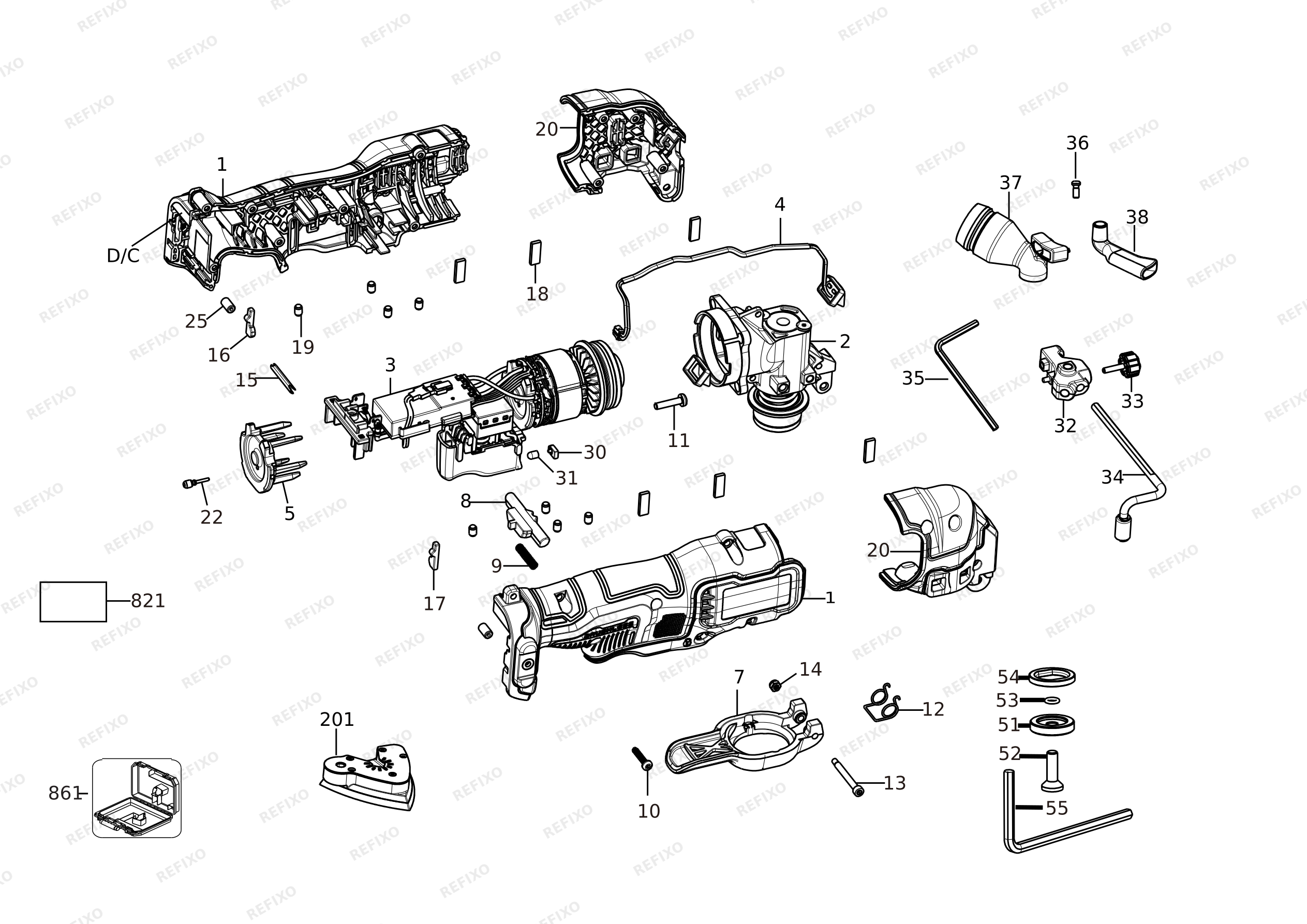 DeWalt ВИБРАЦИОННЫЙ ИНСТРУМЕНТ DCS353NT — схема запчастей