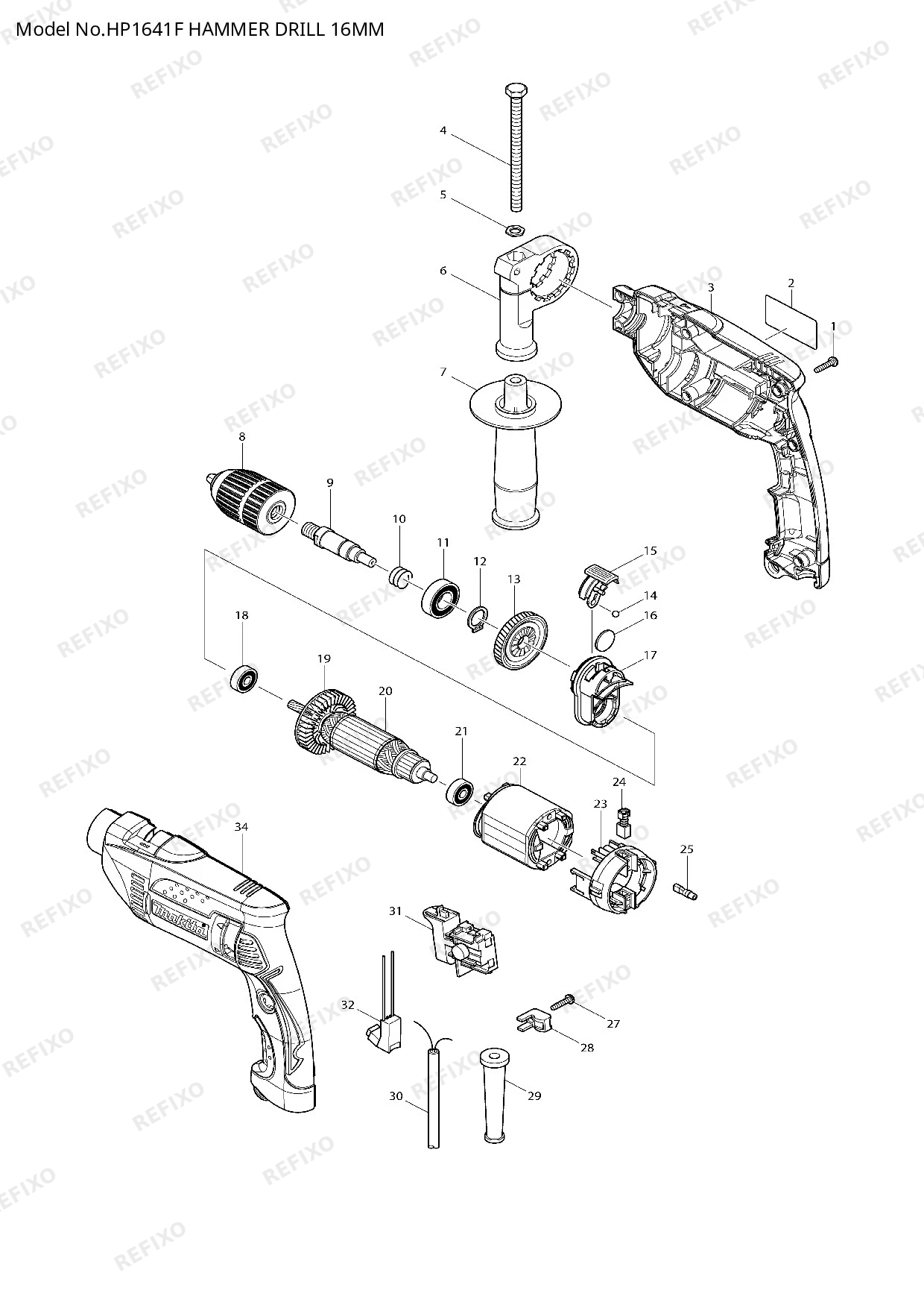 MAKITA HP1641F — схема запчастей