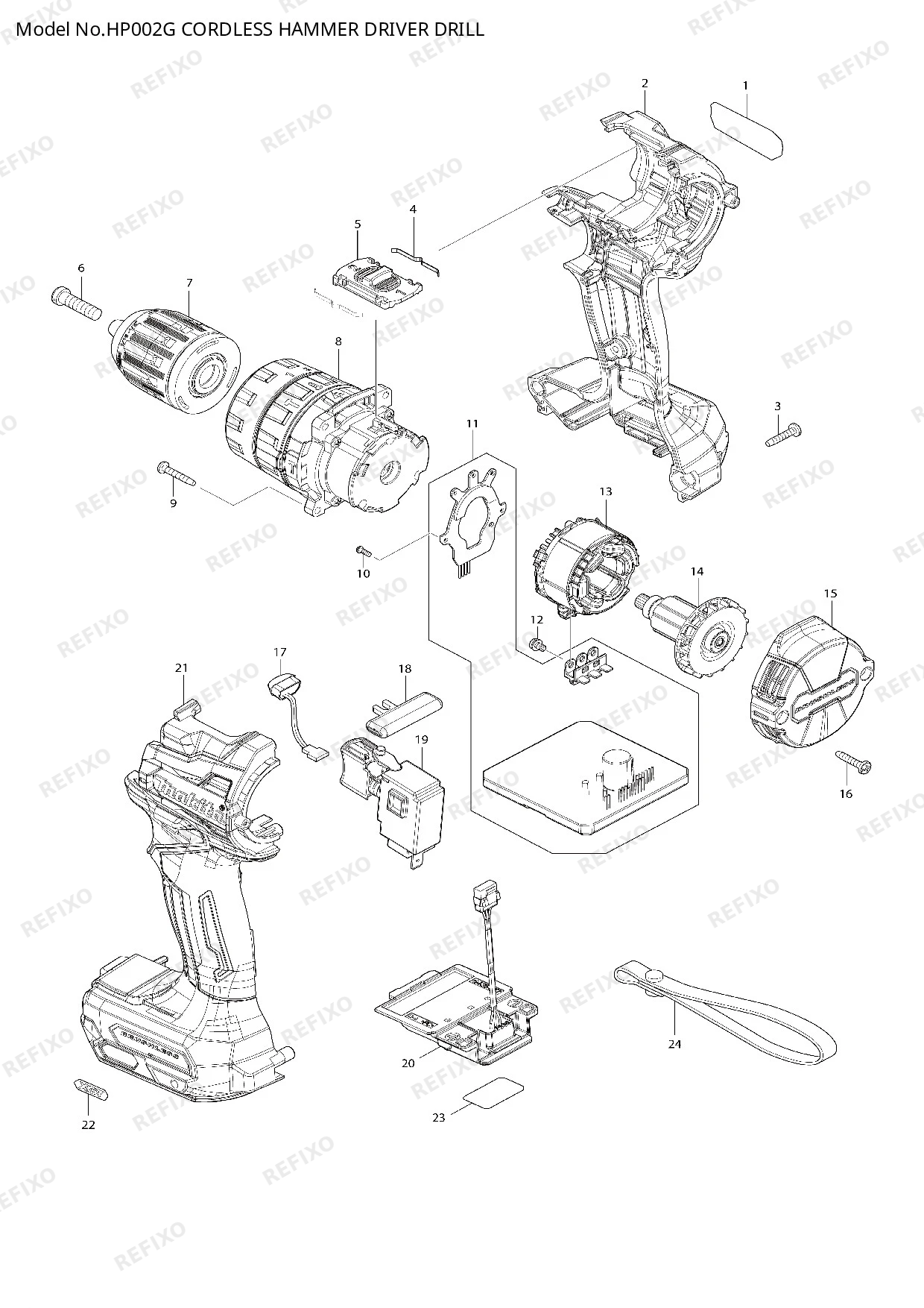 MAKITA HP002G — схема запчастей