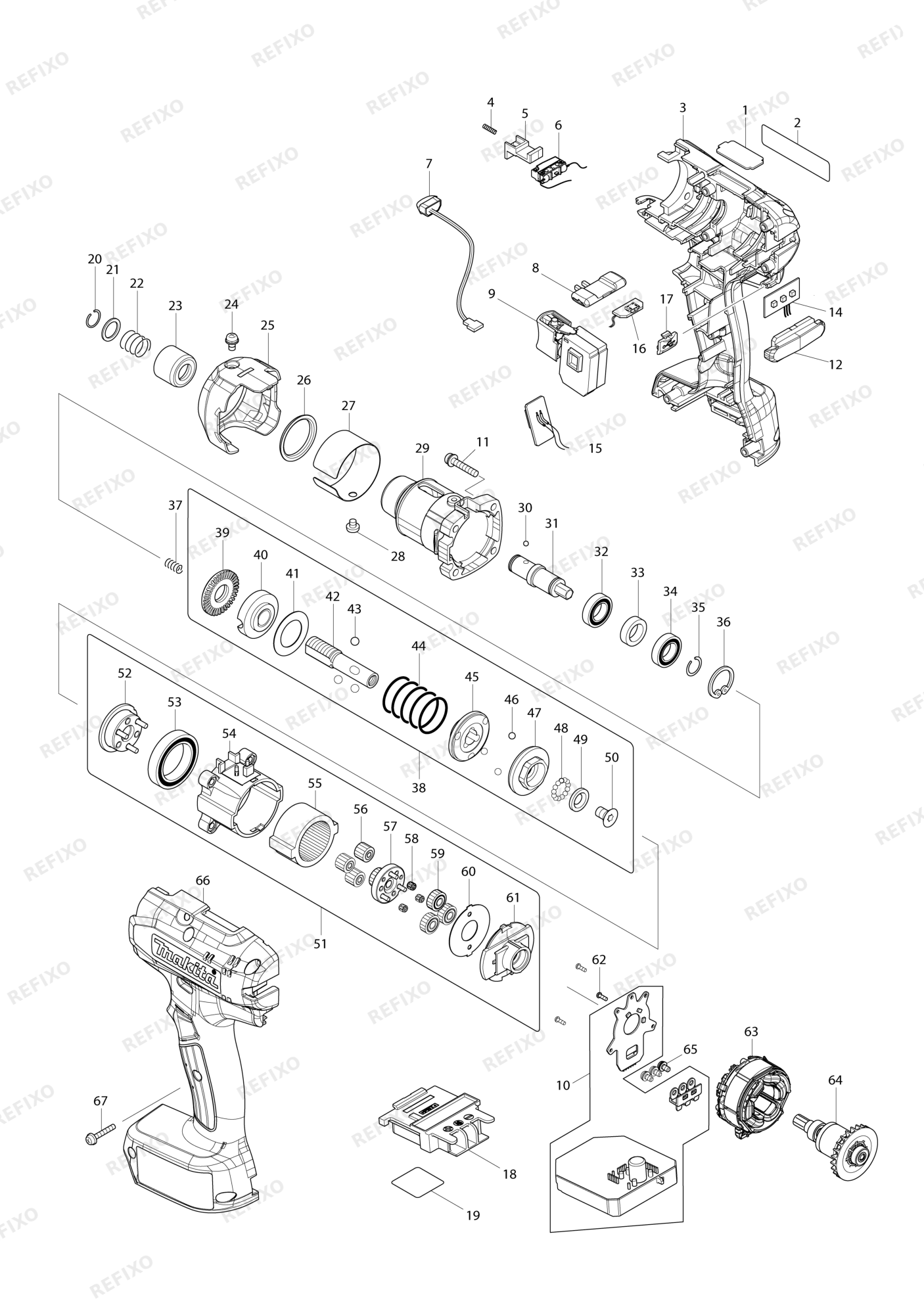 MAKITA DFT085F — схема запчастей