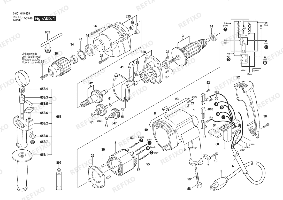 Bosch Дрель 1034VSR | 120 V | 061 - US (0 601 049 639) — схема запчастей