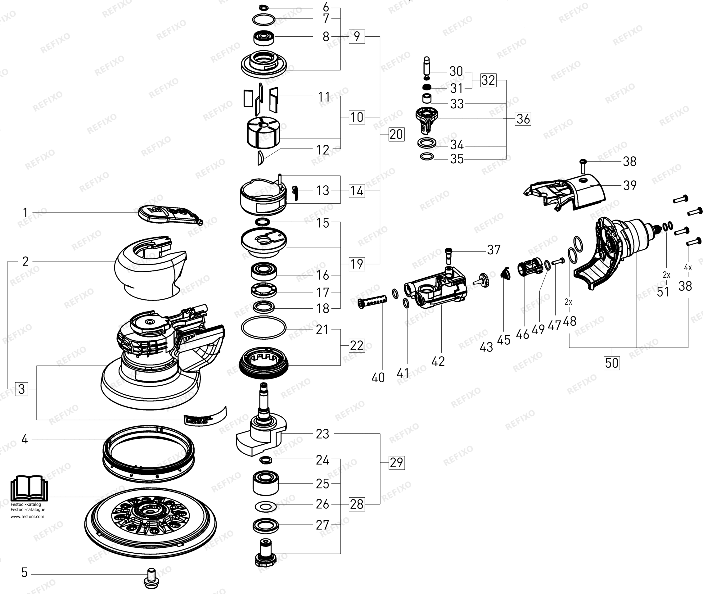 Festool LEX 3 1253 - Druckluft- эксцентриковая шлифмашина 496890 — схема запчастей