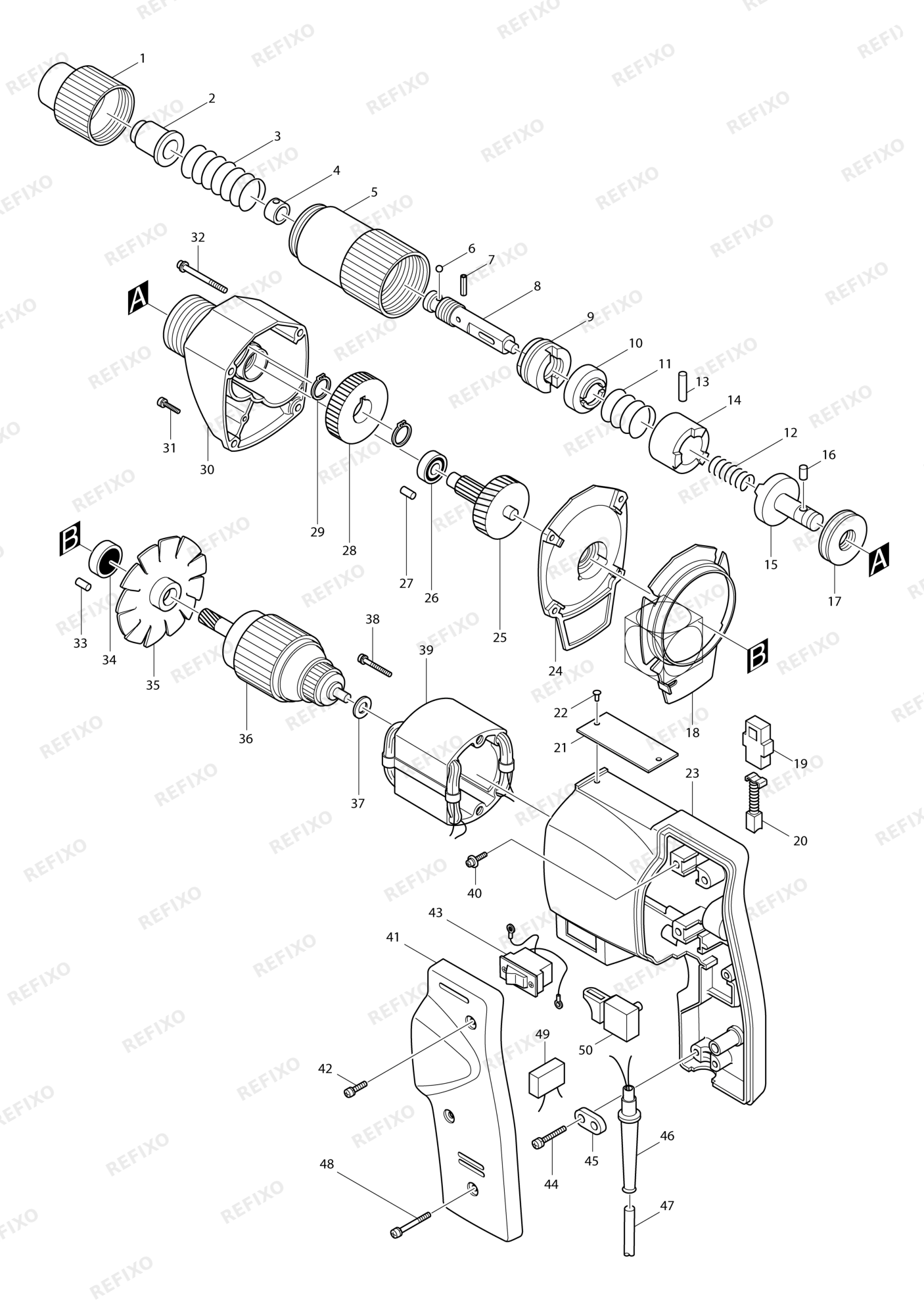 MAKITA 6701B — схема запчастей