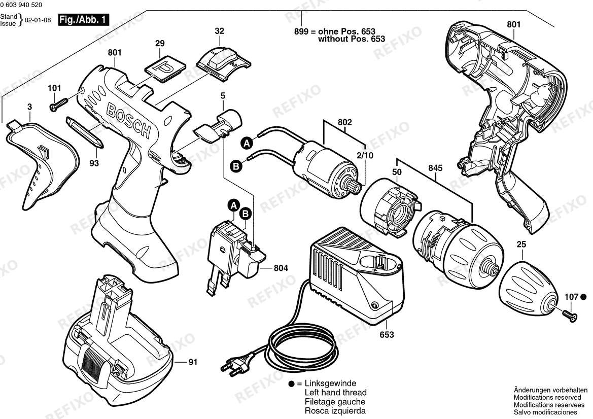 Bosch Аккумуляторный - шуруповёрт PSR 12 | 12 V | 023 - AFR (0 603 940 530) — схема запчастей