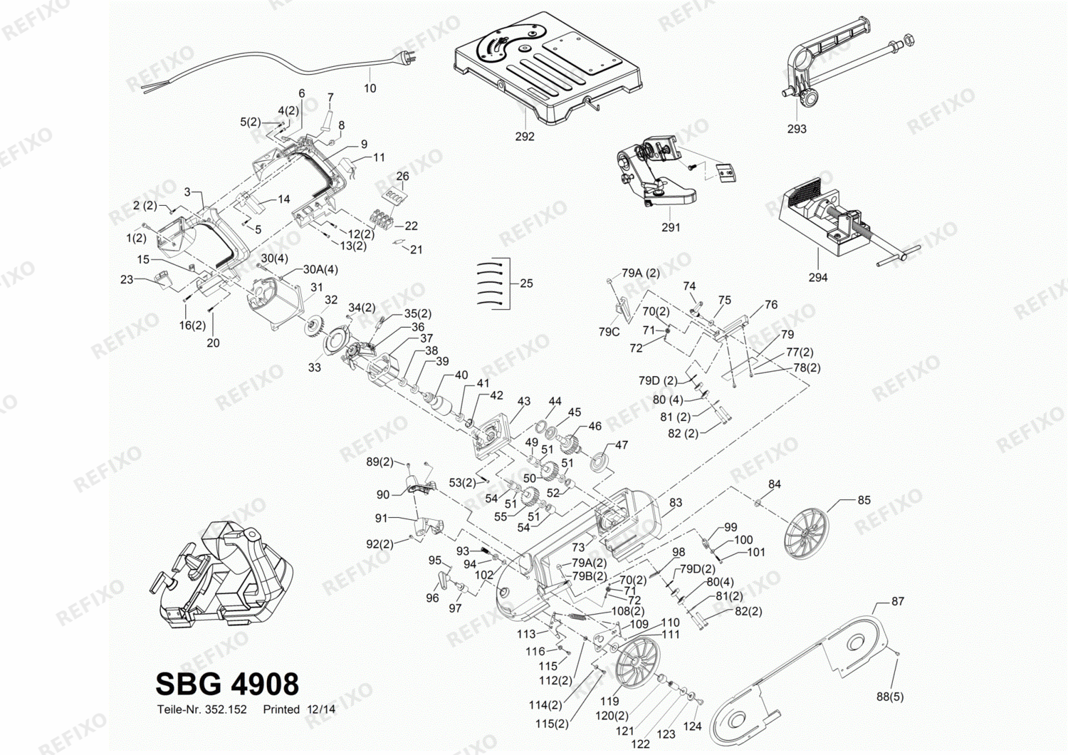 Flex SBG 4908 - Metall- ленточная пила с schwenkbarem Sägera 342890 — схема запчастей