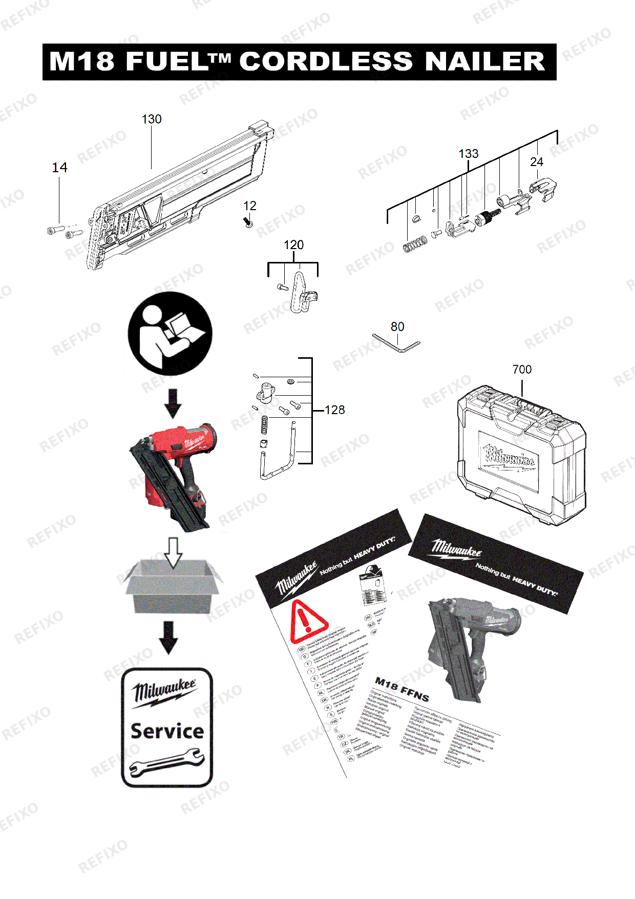MILWAUKEE M18FFNS 502C IN2 4933478302 4000477490 — схема запчастей