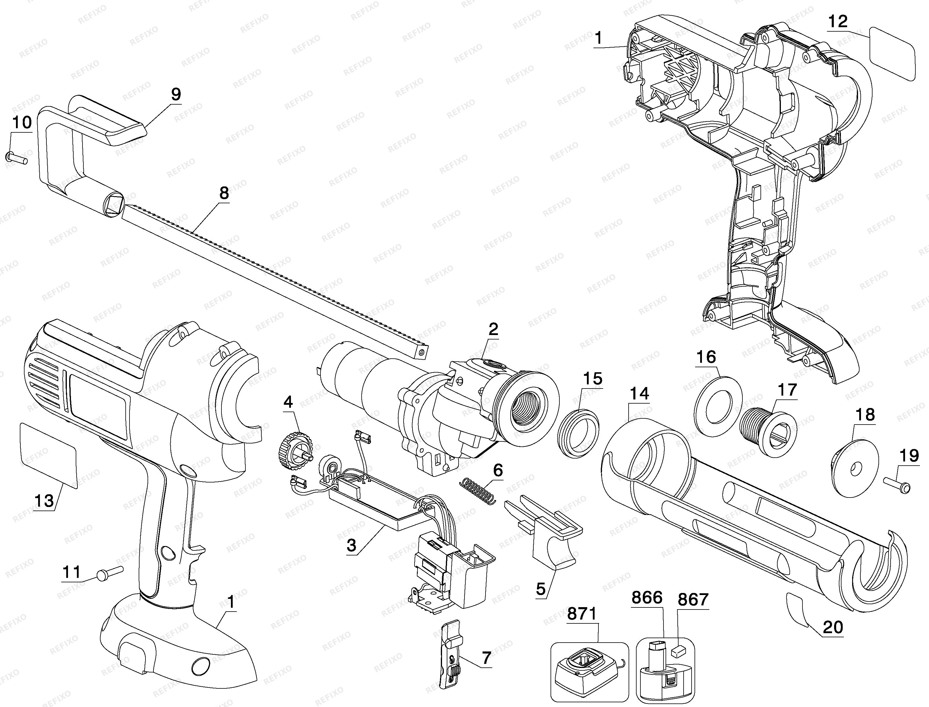 DeWalt ПИСТОЛЕТ ДЛЯ ГЕРМЕТИКОВ DC540 — схема запчастей