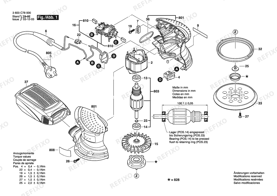 Bosch Эксцентриковая шлифмашина PEX 220 A | 230 V | 001 - EU (3 603 C78 000) — схема запчастей