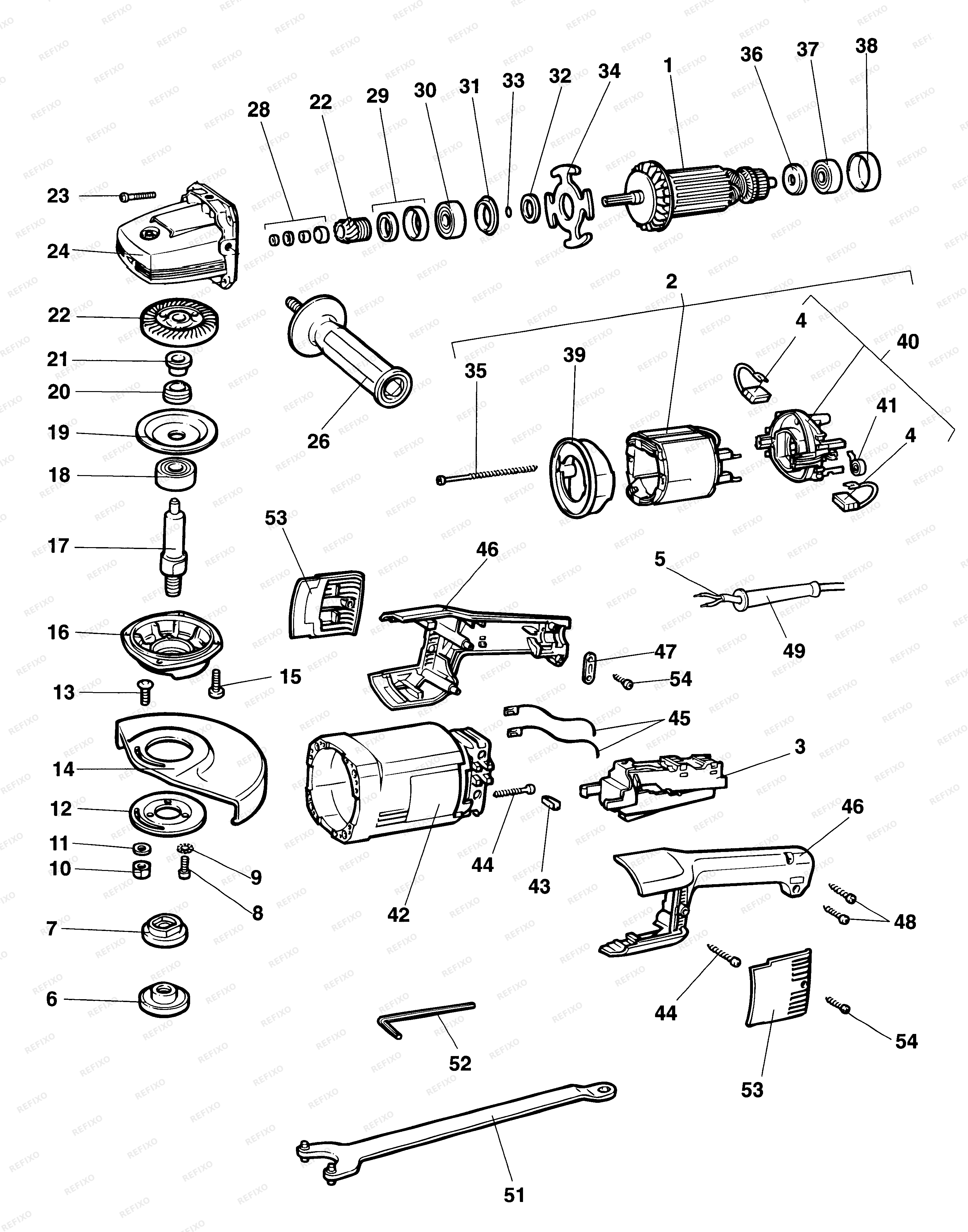 DeWalt РУЧНАЯ МАШИНА ДЛЯ ШЛИФОВАНИЯ ПОД УГЛОМ DW475 — схема запчастей