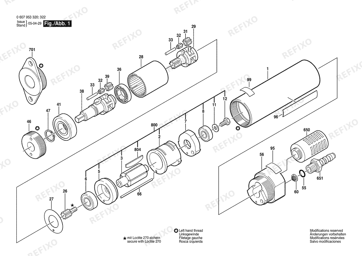 Bosch Einbaumotor 180W motor (0 607 953 320) — схема запчастей