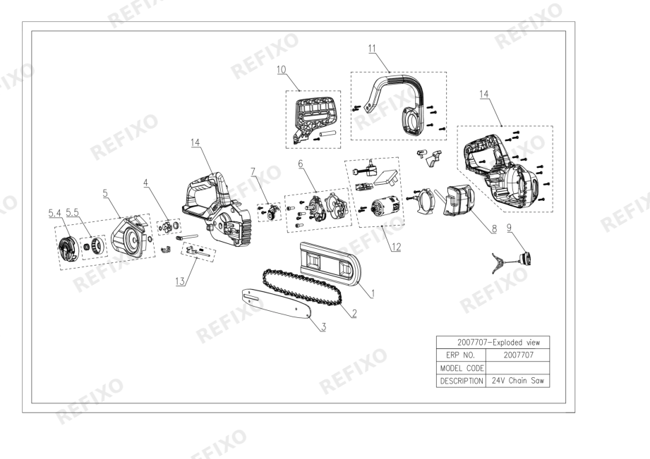 Greenworks 2007707-Exploded view — схема запчастей