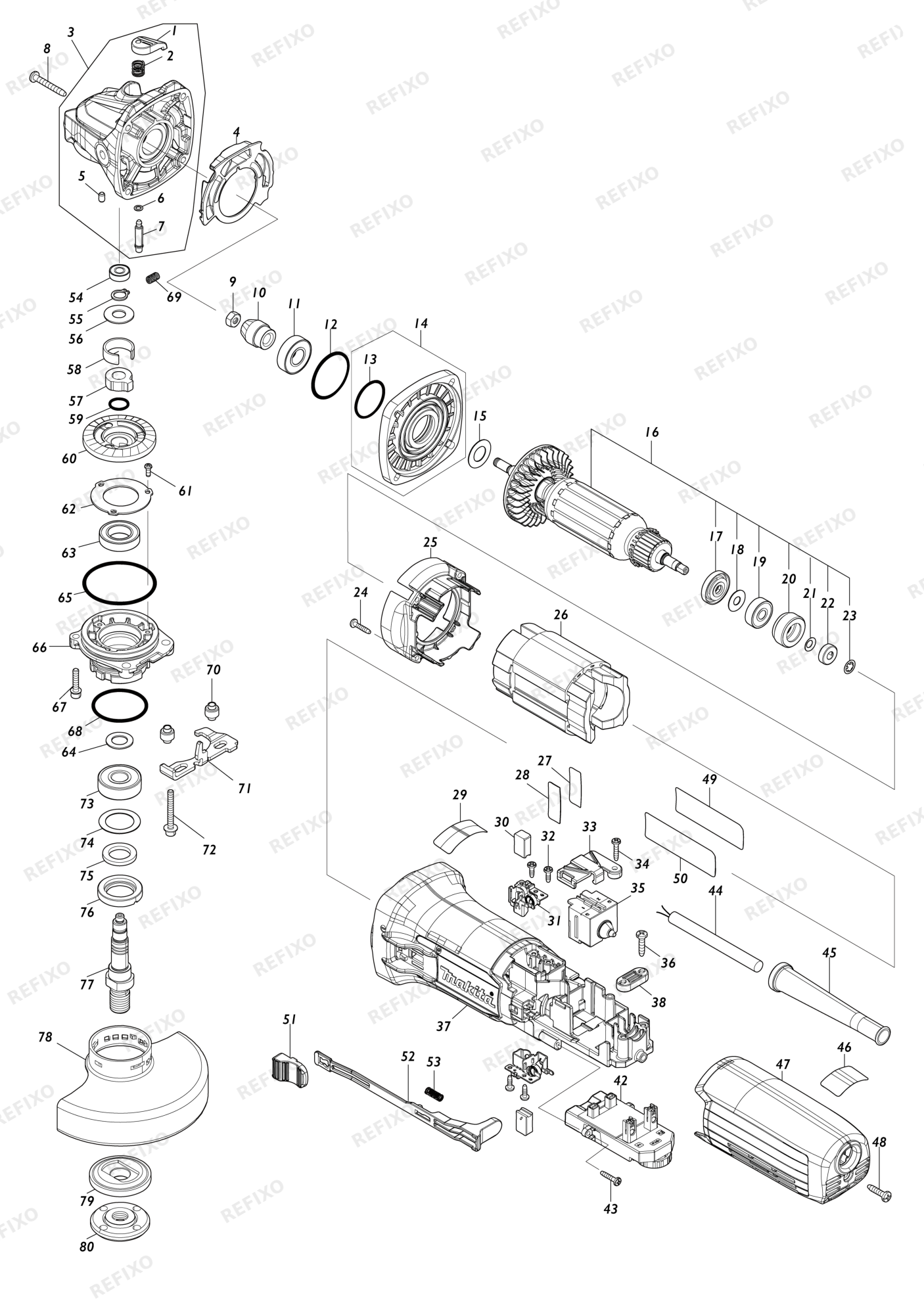 MAKITA GA4590 — схема запчастей