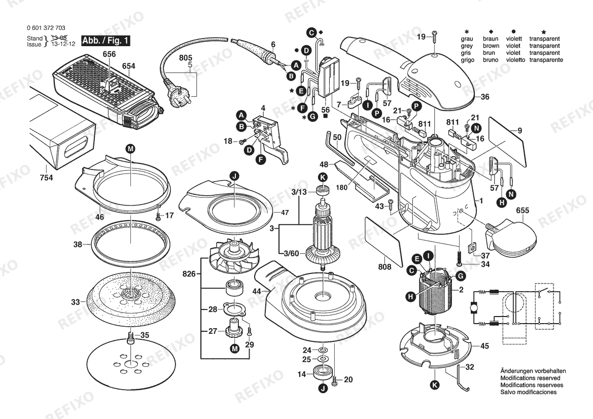 Bosch Эксцентриковая шлифмашина GEX 150 AC | 230 V | 004 - CH (0 601 372 732) — схема запчастей