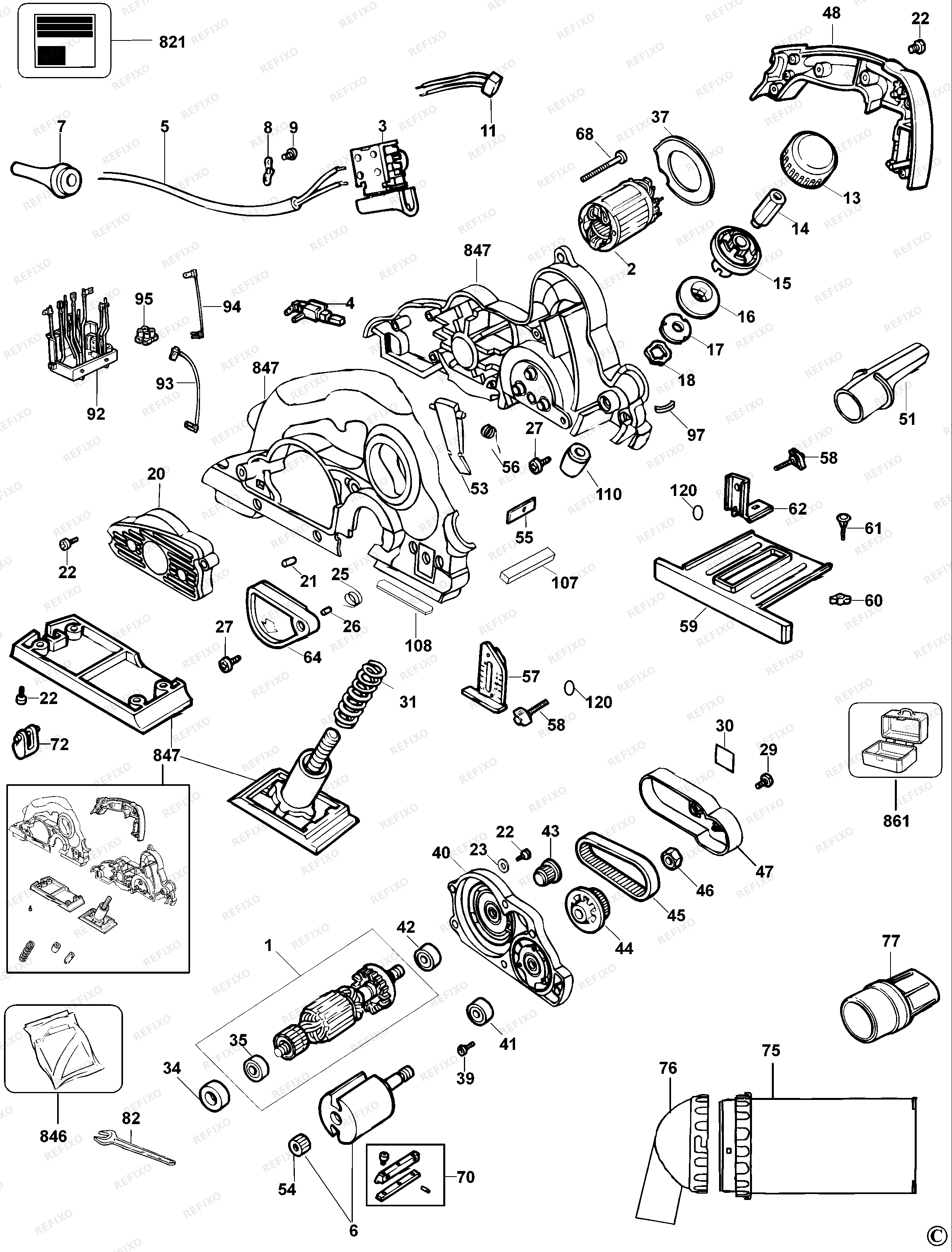 DeWalt РУБАНОК D26501 — схема запчастей