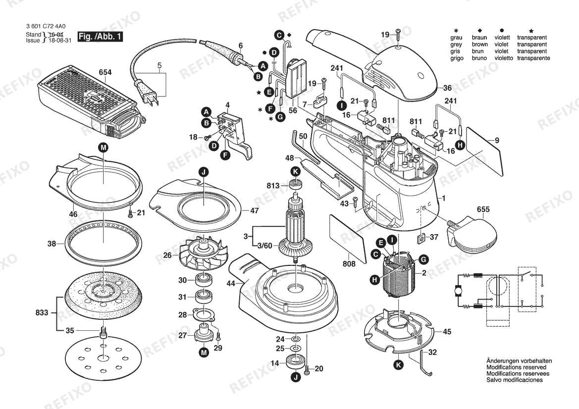 Bosch Эксцентриковая шлифмашина 3725DEVS | 120 V | 061 - US (3 601 C72 4A0) — схема запчастей