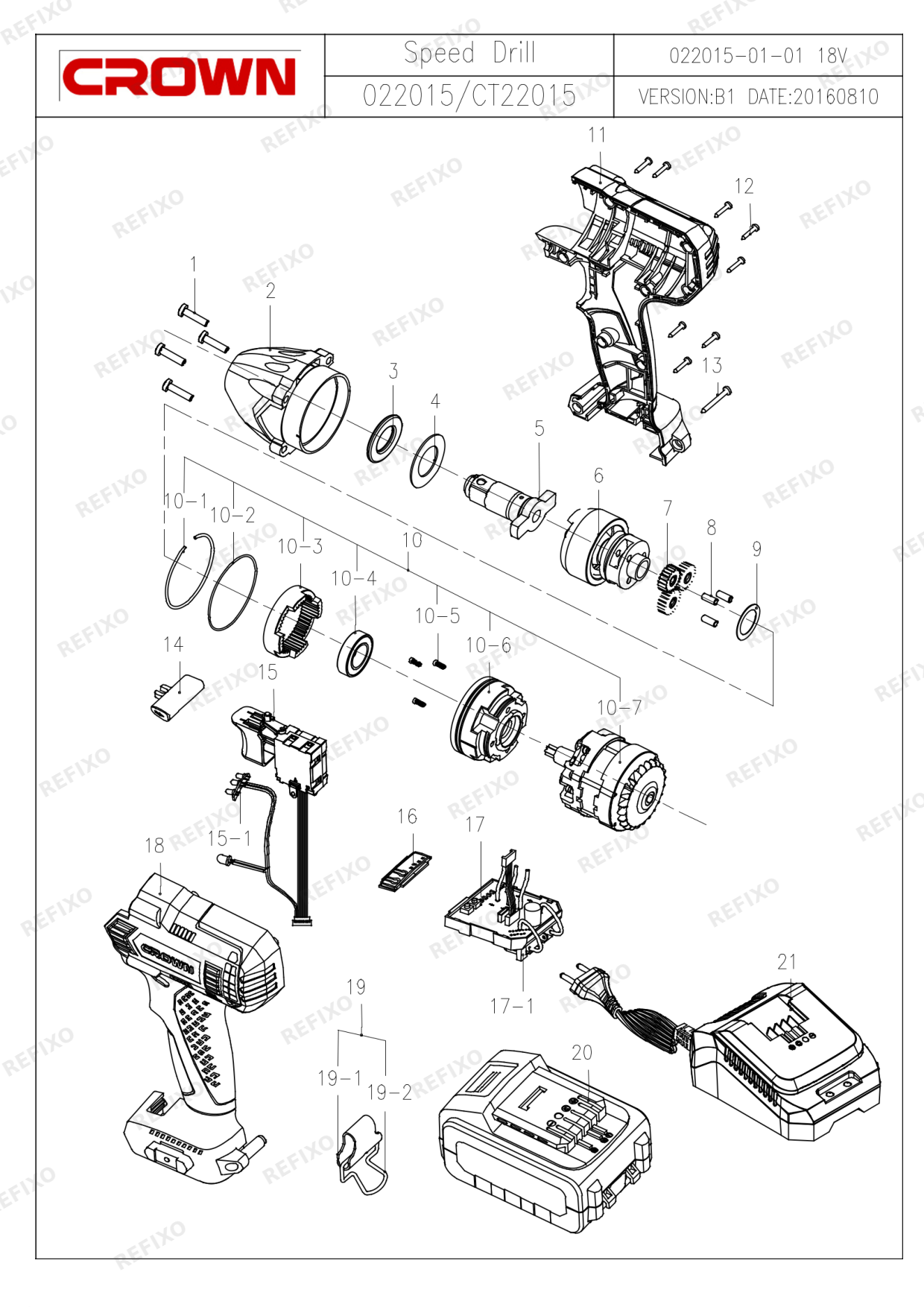 CROWN CT22015HX (с с.н.220....) — схема запчастей