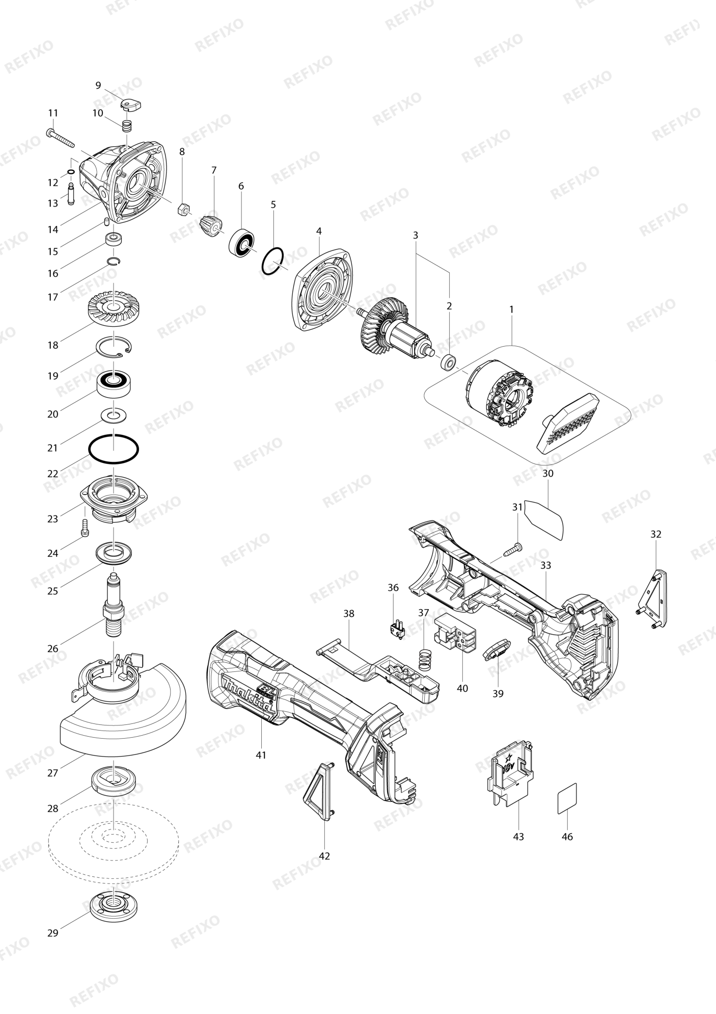 MAKITA DGA505 — схема запчастей