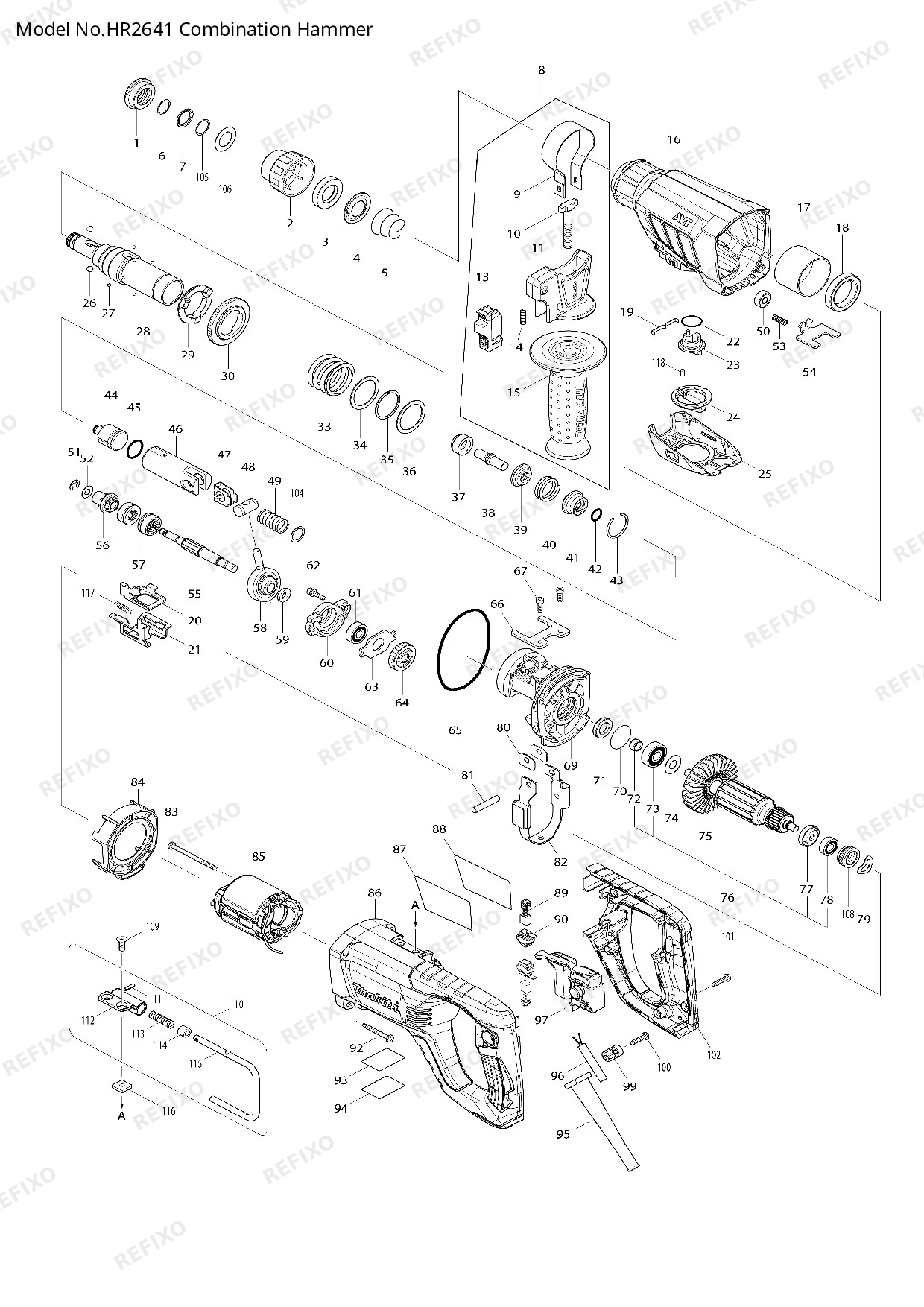 MAKITA HR2641 — схема запчастей