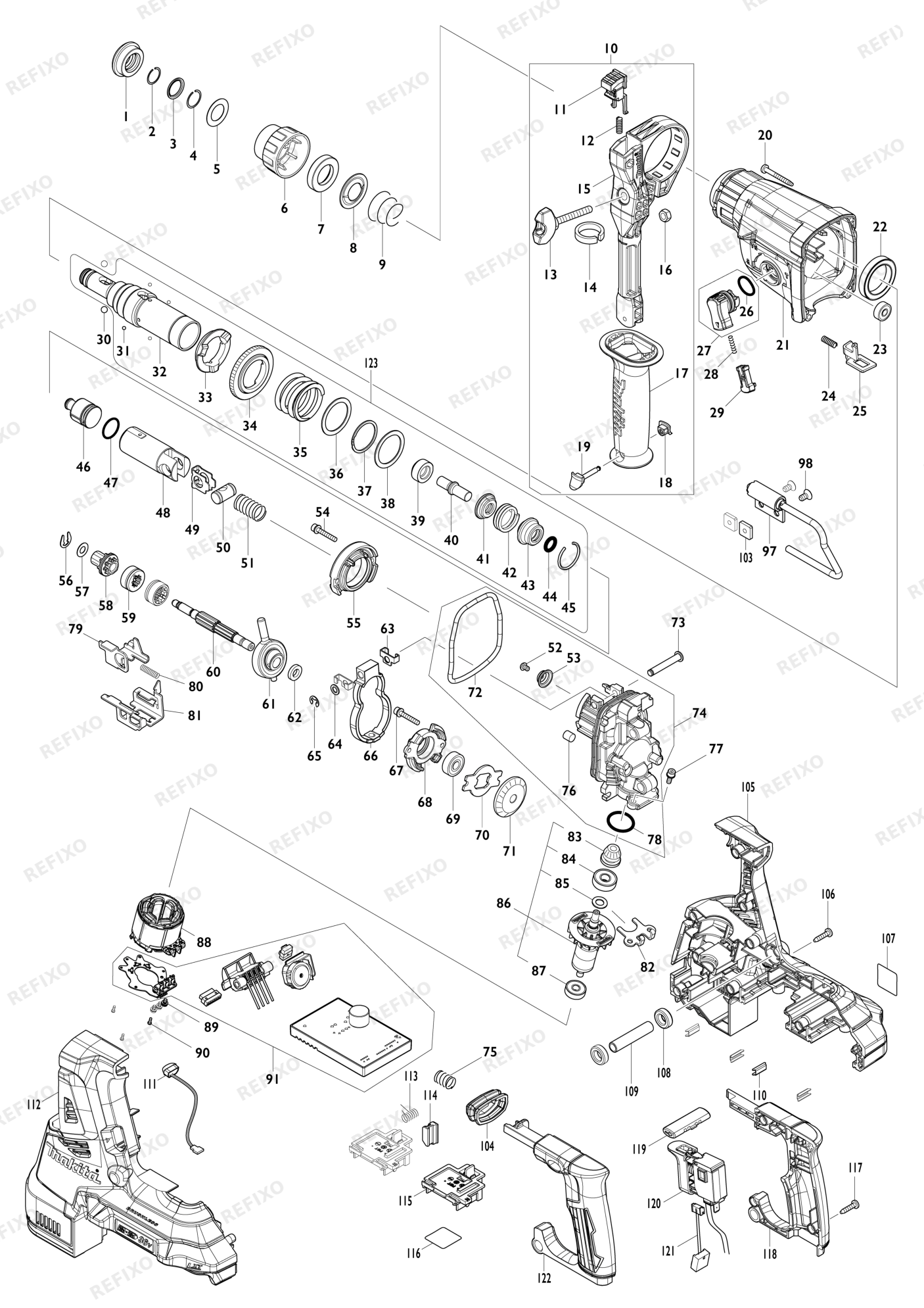 MAKITA DHR280 — схема запчастей