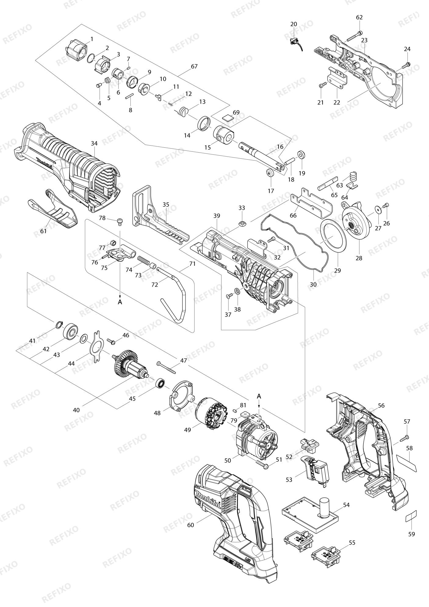 MAKITA DJR360 — схема запчастей