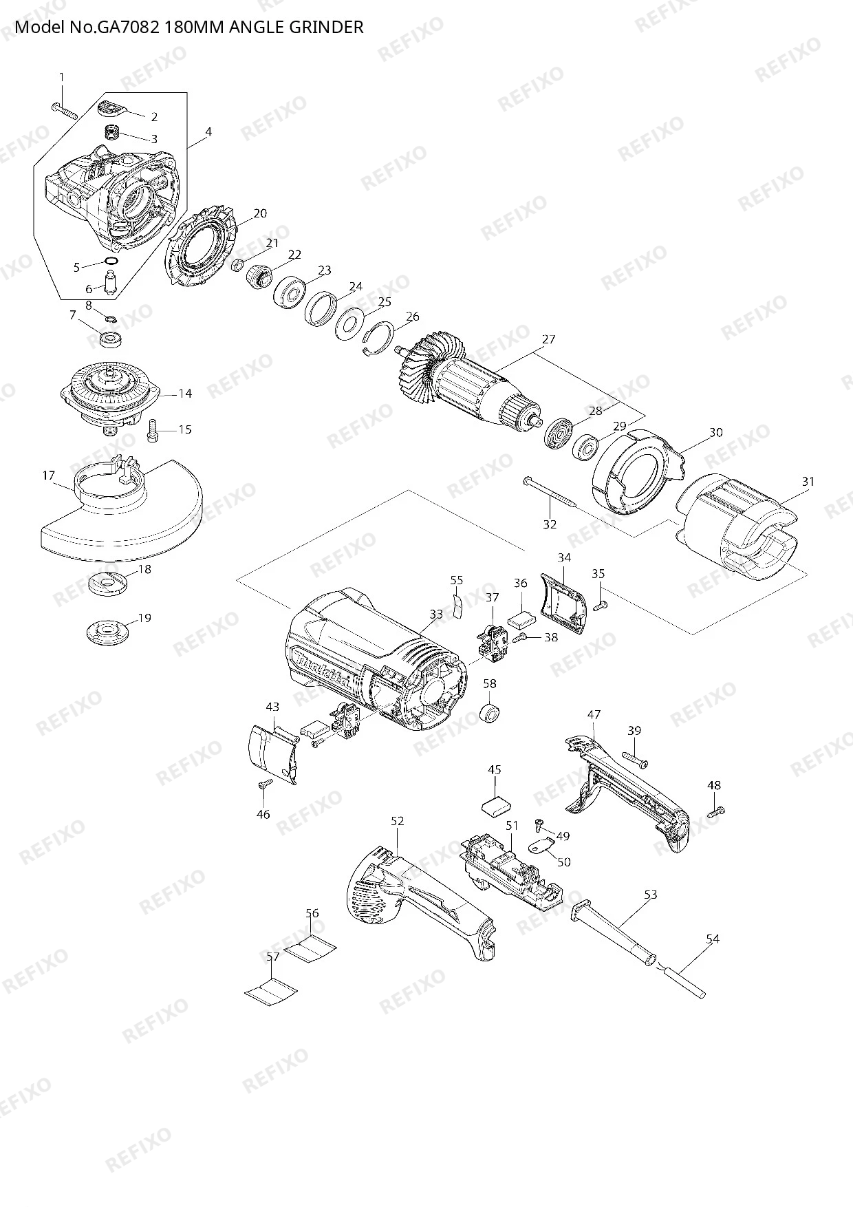 MAKITA GA7082 — схема запчастей