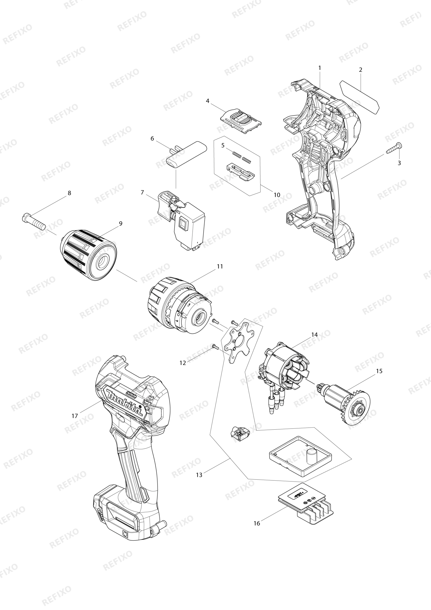 MAKITA DF332D — схема запчастей