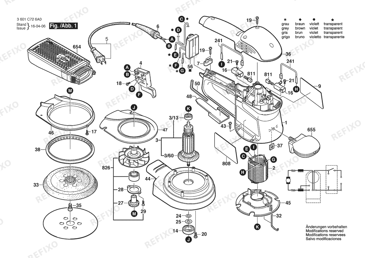 Bosch Эксцентриковая шлифмашина GEX 150 AC | 120 V | 061 - US (3 601 C72 6A0) — схема запчастей