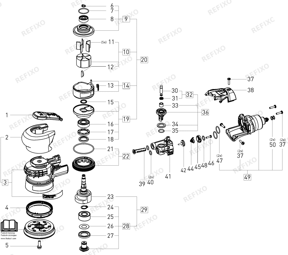 Festool LEX 3 772,5 - Druckluft- эксцентриковая шлифмашина 496675 — схема запчастей