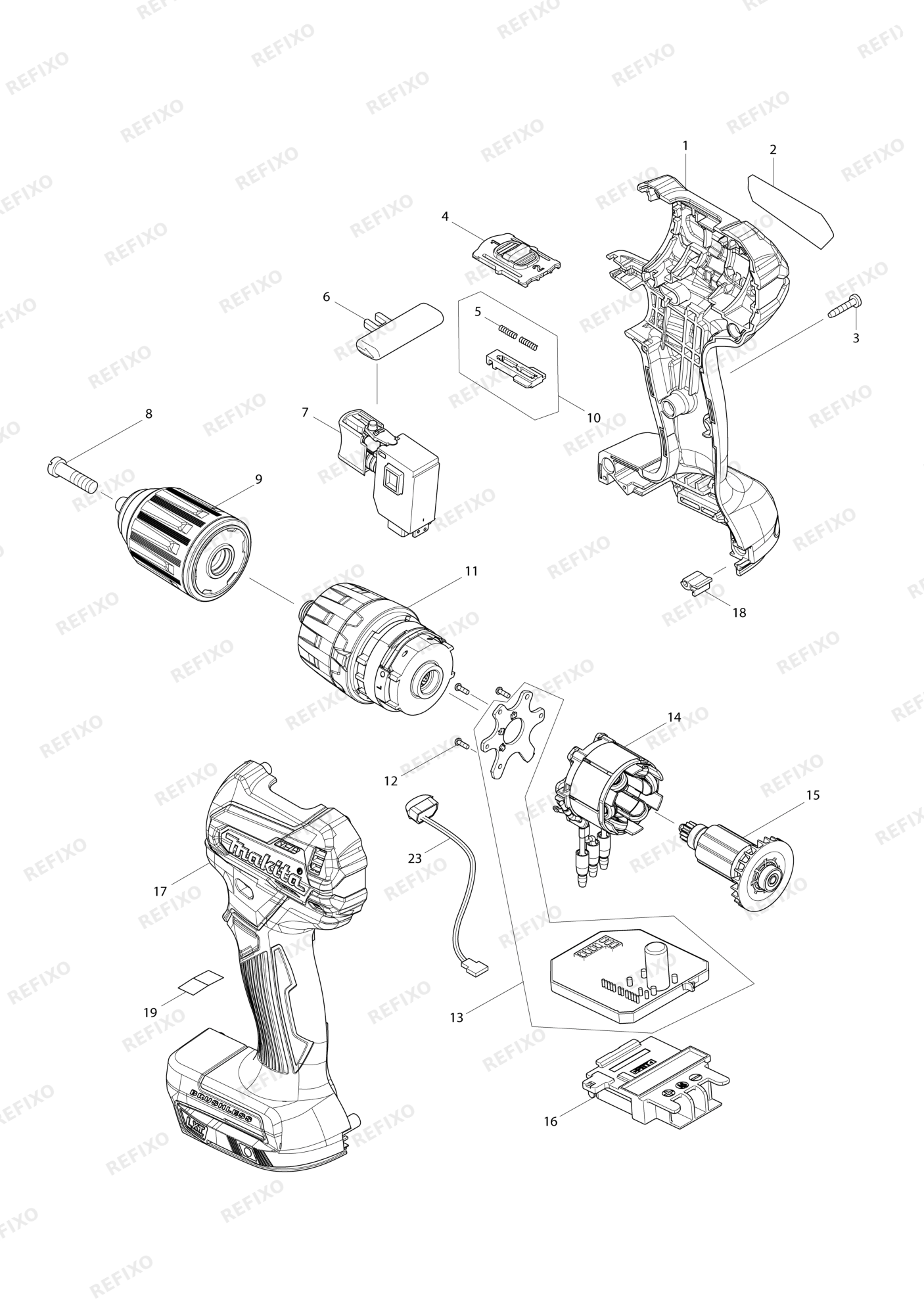 MAKITA DHP483 — схема запчастей