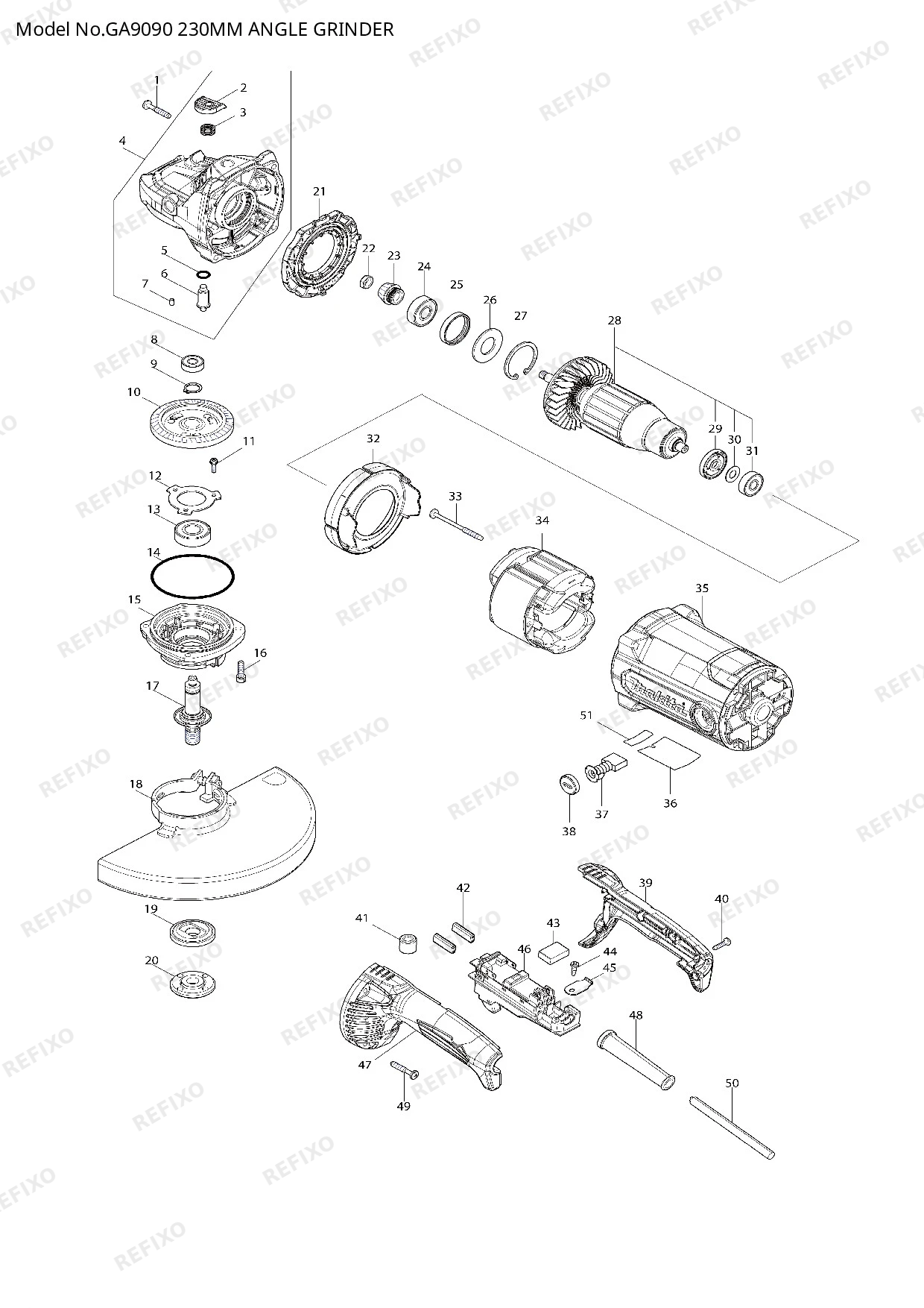 MAKITA GA9090 — схема запчастей