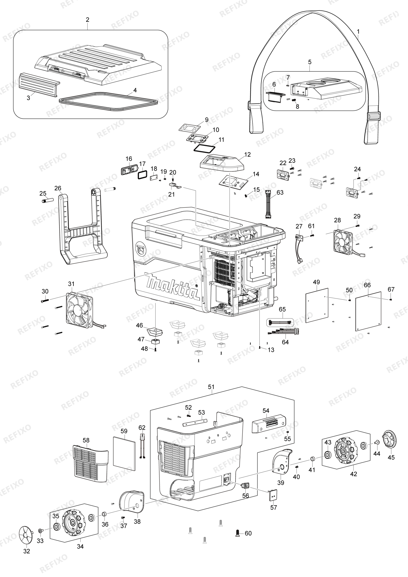 MAKITA DCW180 — схема запчастей