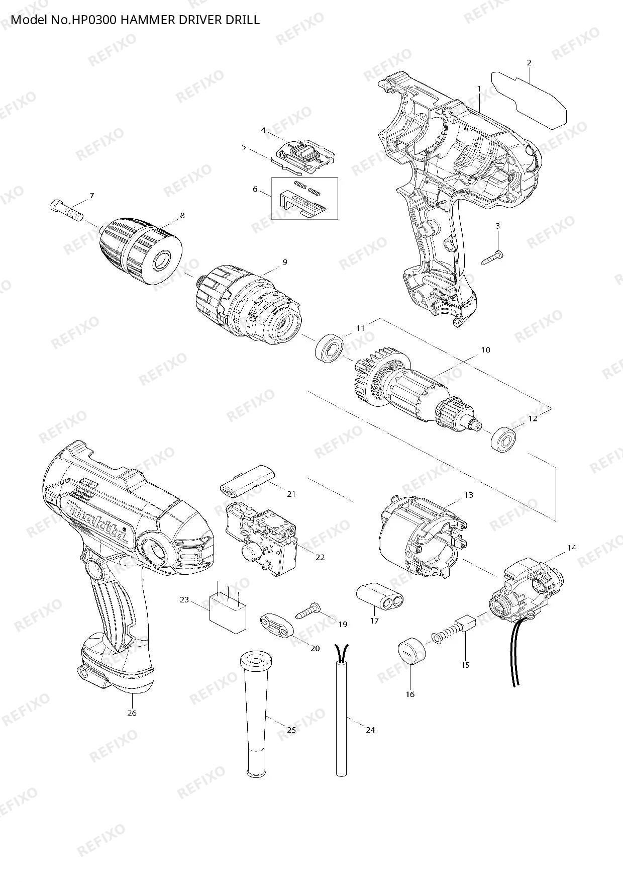 MAKITA HP0300 — схема запчастей