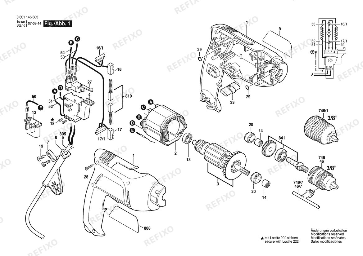 Bosch Дрель GBM 6 RE | 230 V | 001 - EU (0 601 145 668) — схема запчастей