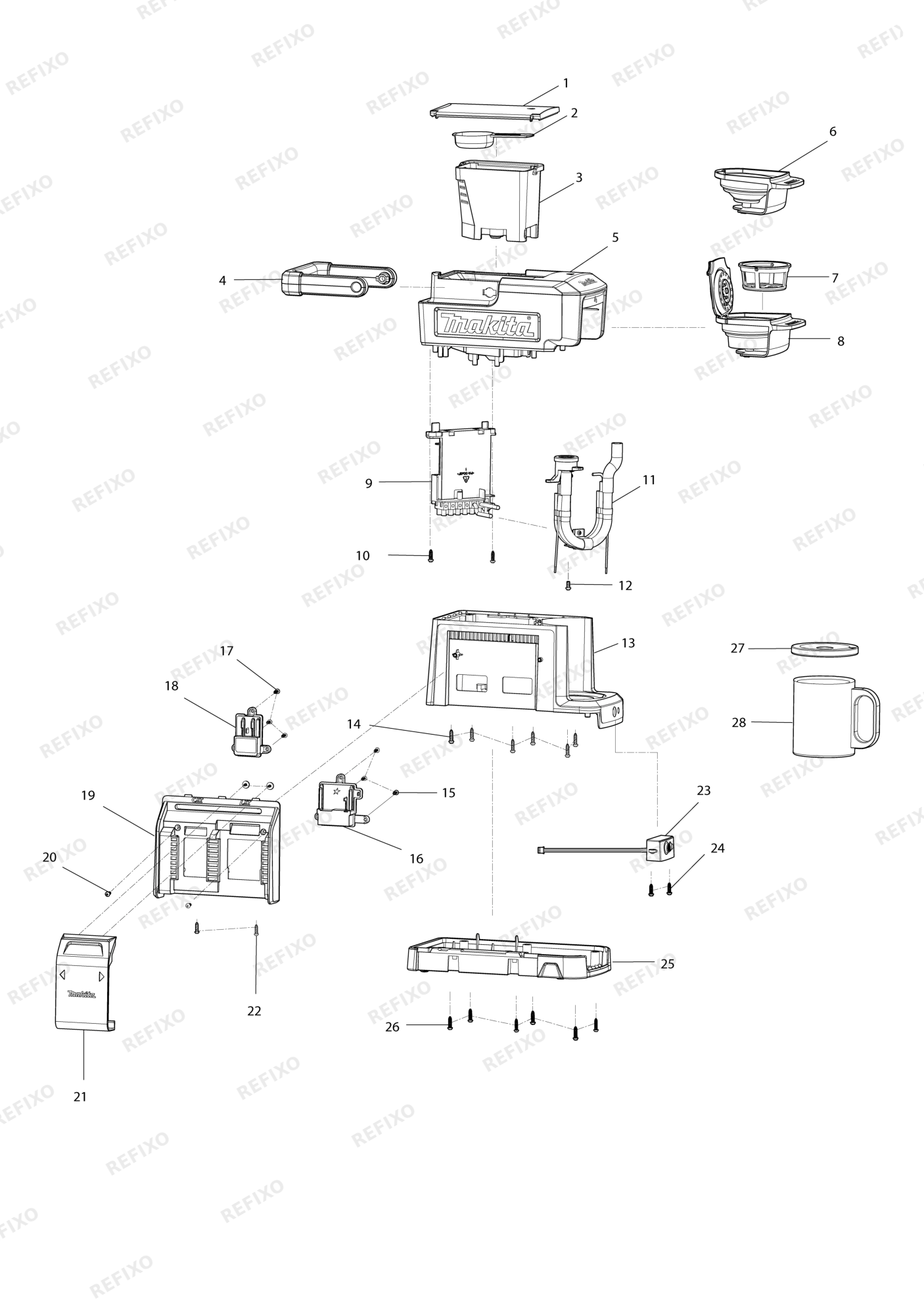 MAKITA DCM501 — схема запчастей