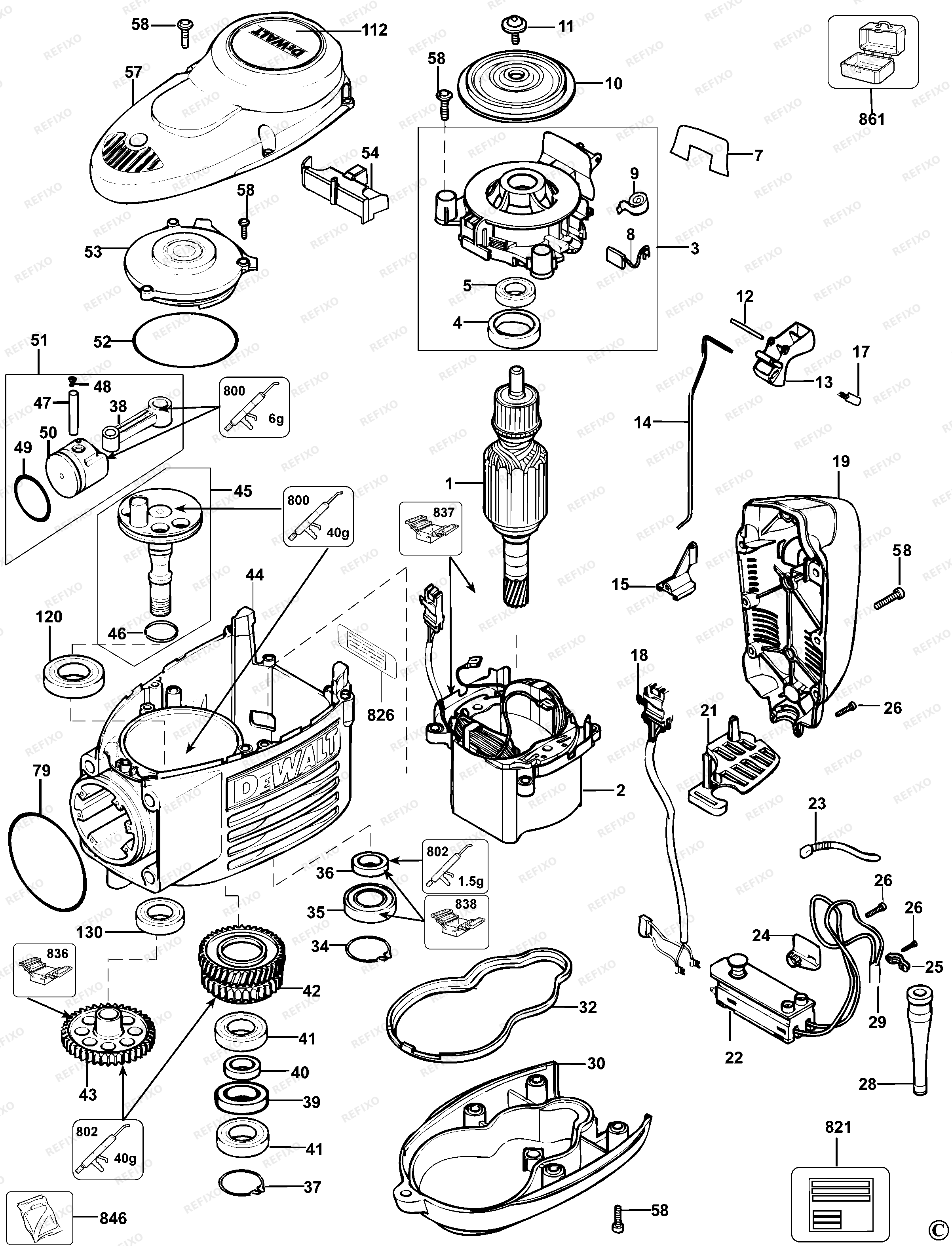 DeWalt БЕТОНОЛОМ D25899K — схема запчастей