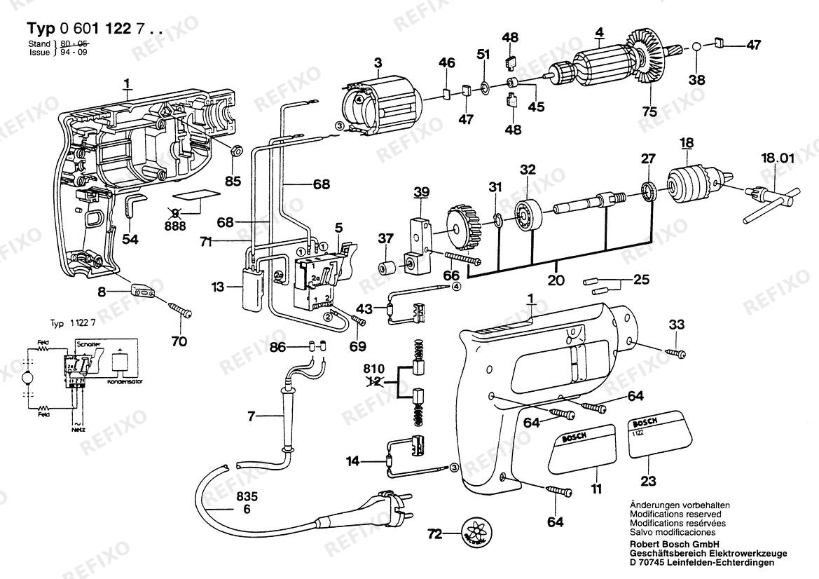 Bosch Дрель дрель | 100 V | 006 - JP (0 601 122 738) — схема запчастей